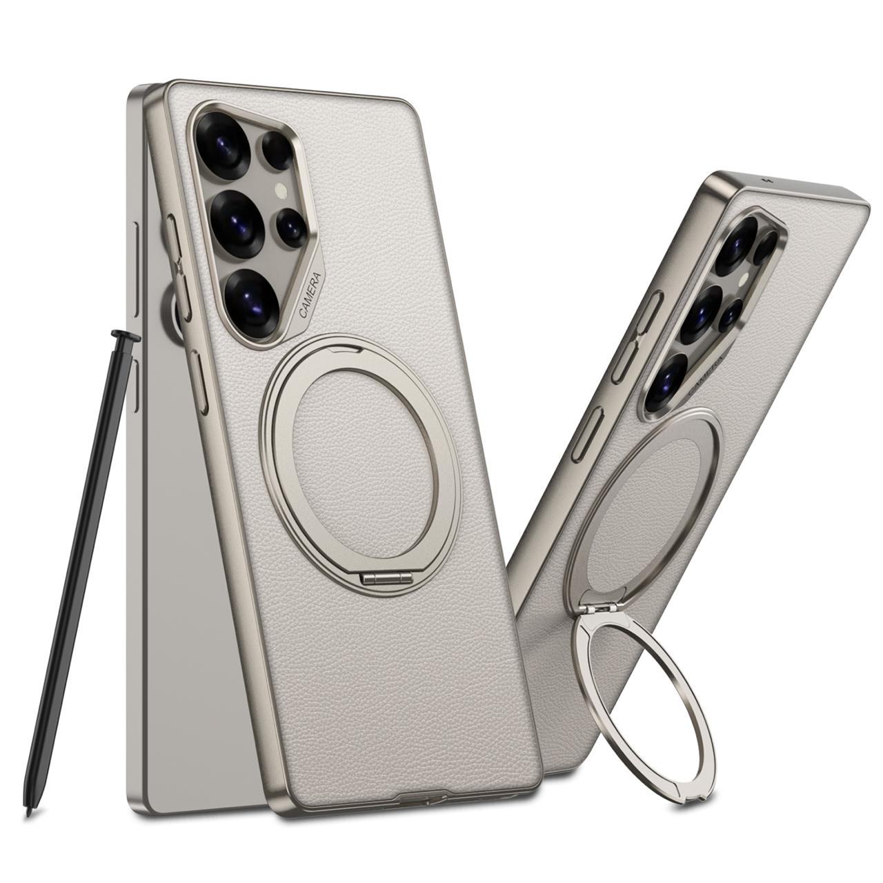 Galaxy S25 Ultra Matte Leather Grip MagSafe Kickstand Case