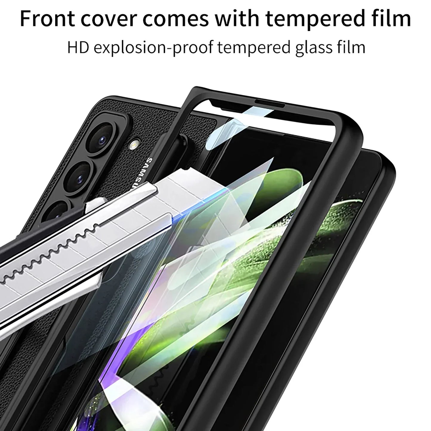 LEATHER CASE WITH BRACKET & PEN SLOT FOR SAMSUNG GALAXY Z FOLD 5