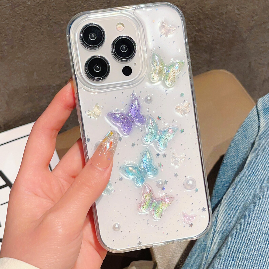Beautiful 3D Laser Color Butterfly Phone Case For iPhone 15 Pro Max