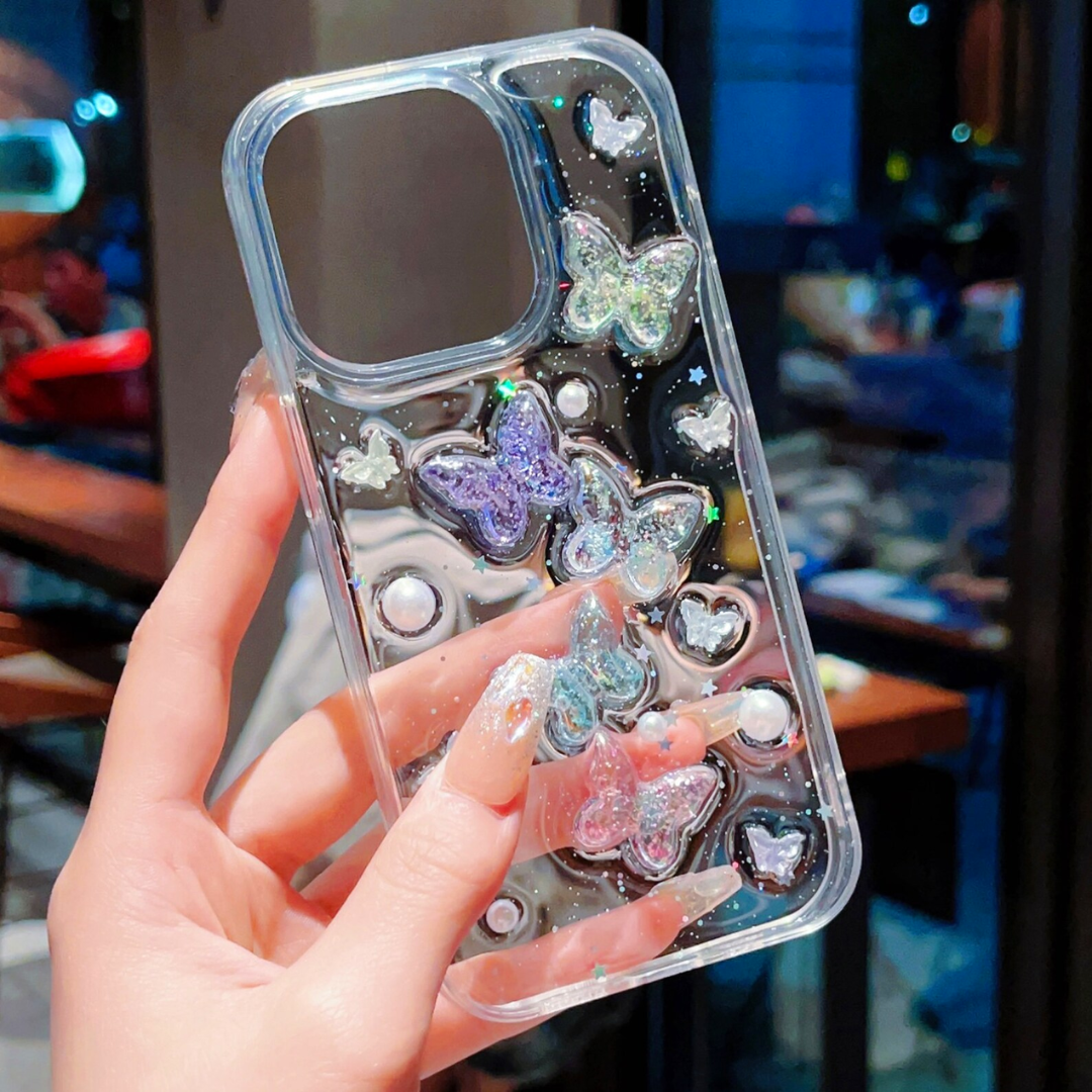 Beautiful 3D Laser Color Butterfly Phone Case For iPhone 15 Pro Max