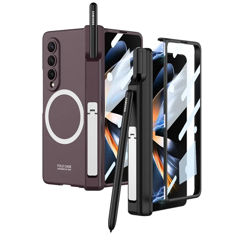 Magnetic with Hinge Protective Stand Case For Fold 3 & 4