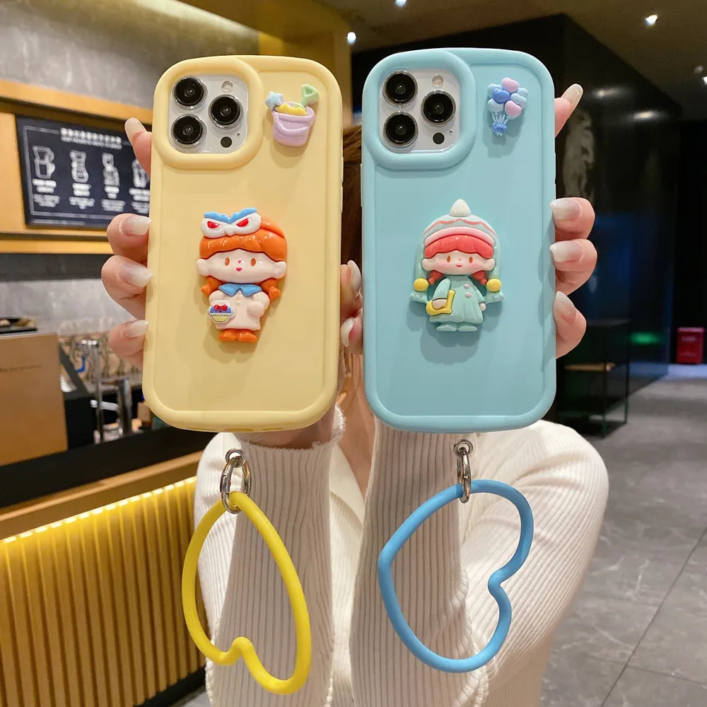 3D Cartoon Princess Case with Heart Shape Wrist Bracelet – iPhone