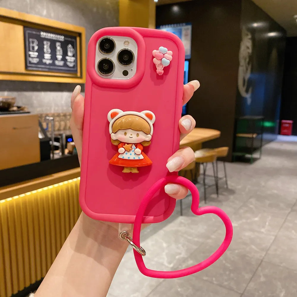 3D Cartoon Princess Case with Heart Shape Wrist Bracelet – iPhone