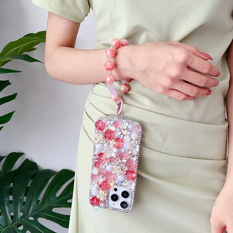Roses Shimmering Diamond Stone Lanyard Case - iPhone