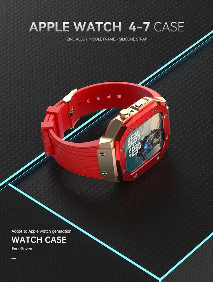 Premium Luxury Modification Kit Metal Case + Rubber Silicone Straps For Smart Watch -  (44MM 45MM)