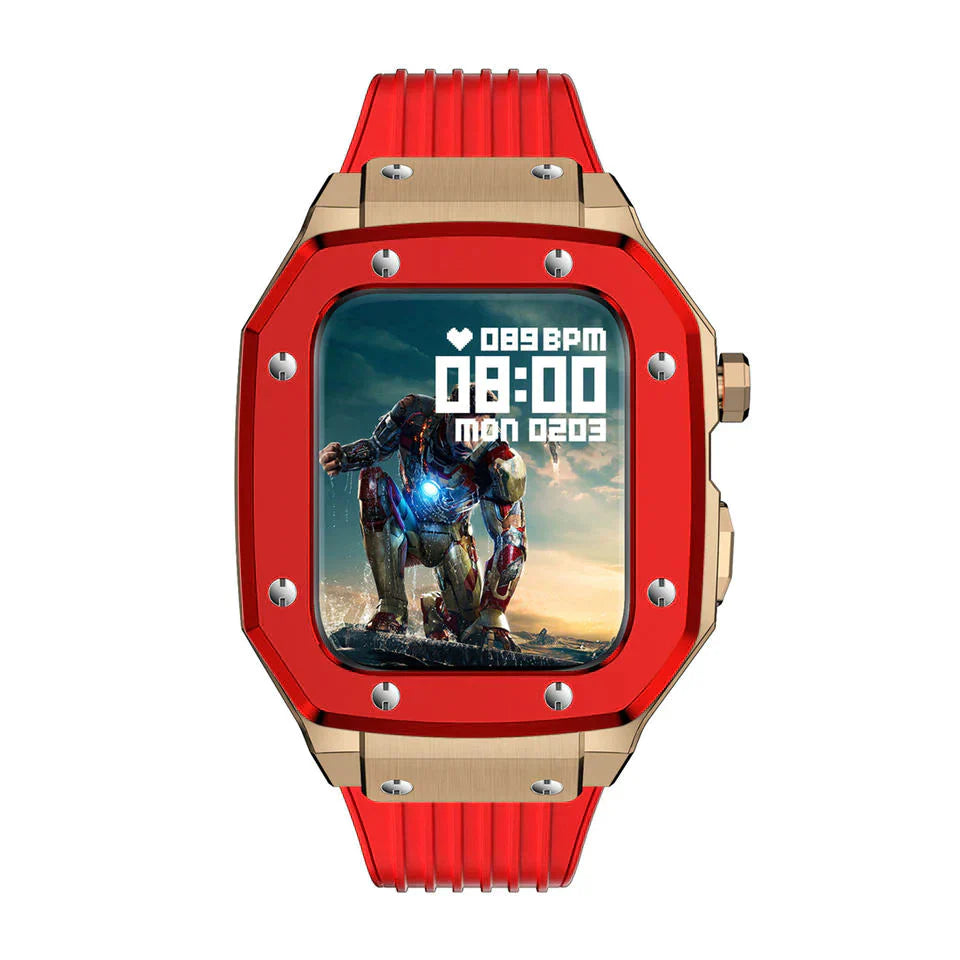 Premium Luxury Modification Kit Metal Case + Rubber Silicone Straps For Smart Watch -  (44MM 45MM)