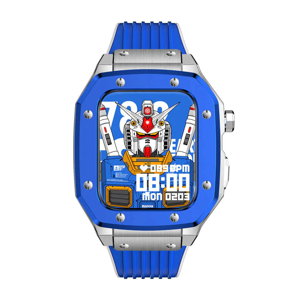 Premium Luxury Modification Kit Metal Case + Rubber Silicone Straps For Smart Watch -  (44MM 45MM)