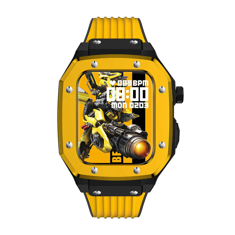 Premium Luxury Modification Kit Metal Case + Rubber Silicone Straps For Smart Watch -  (44MM 45MM)