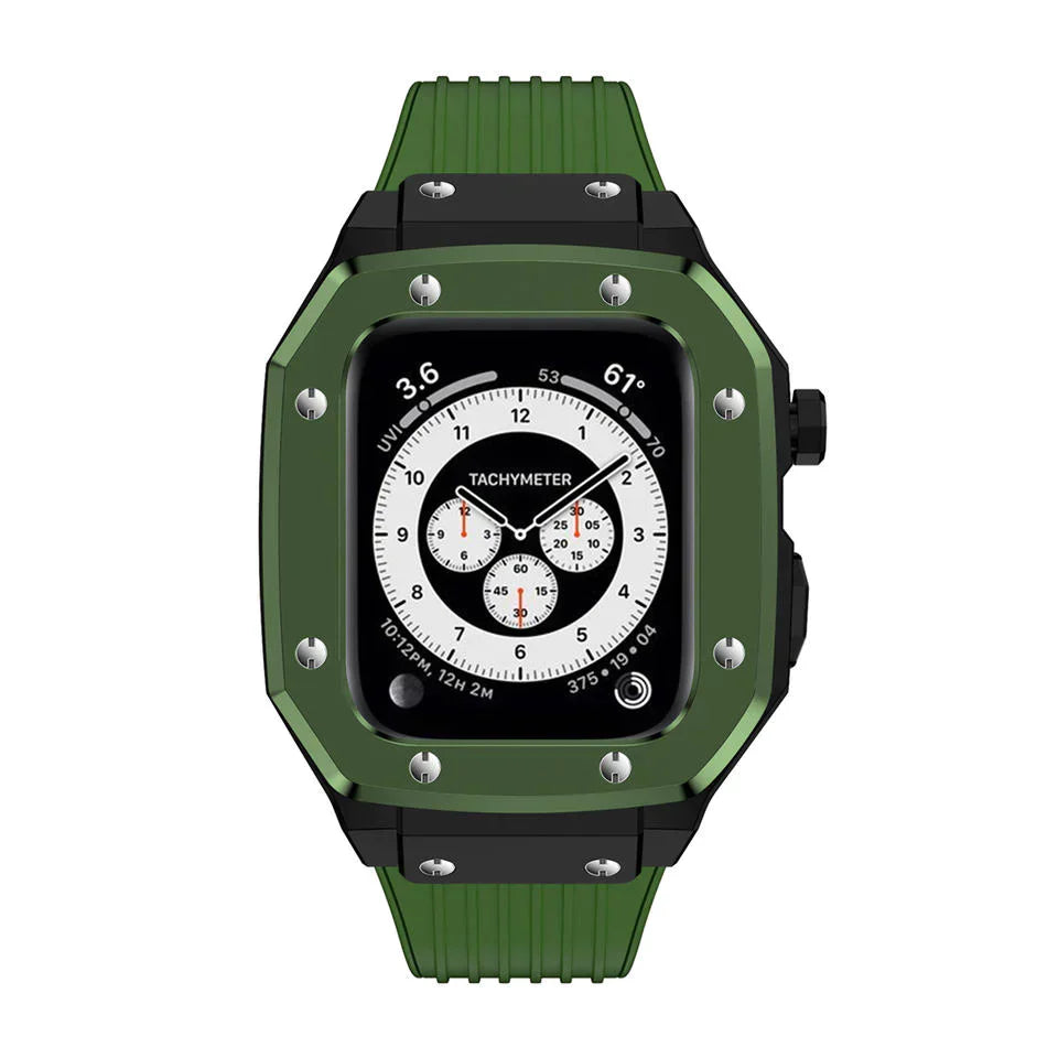 Premium Luxury Modification Kit Metal Case + Rubber Silicone Straps For Smart Watch -  (44MM 45MM)