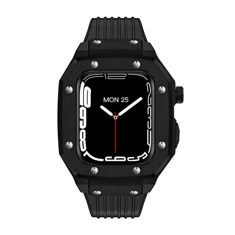 Premium Luxury Modification Kit Metal Case + Rubber Silicone Straps For Smart Watch -  (44MM 45MM)