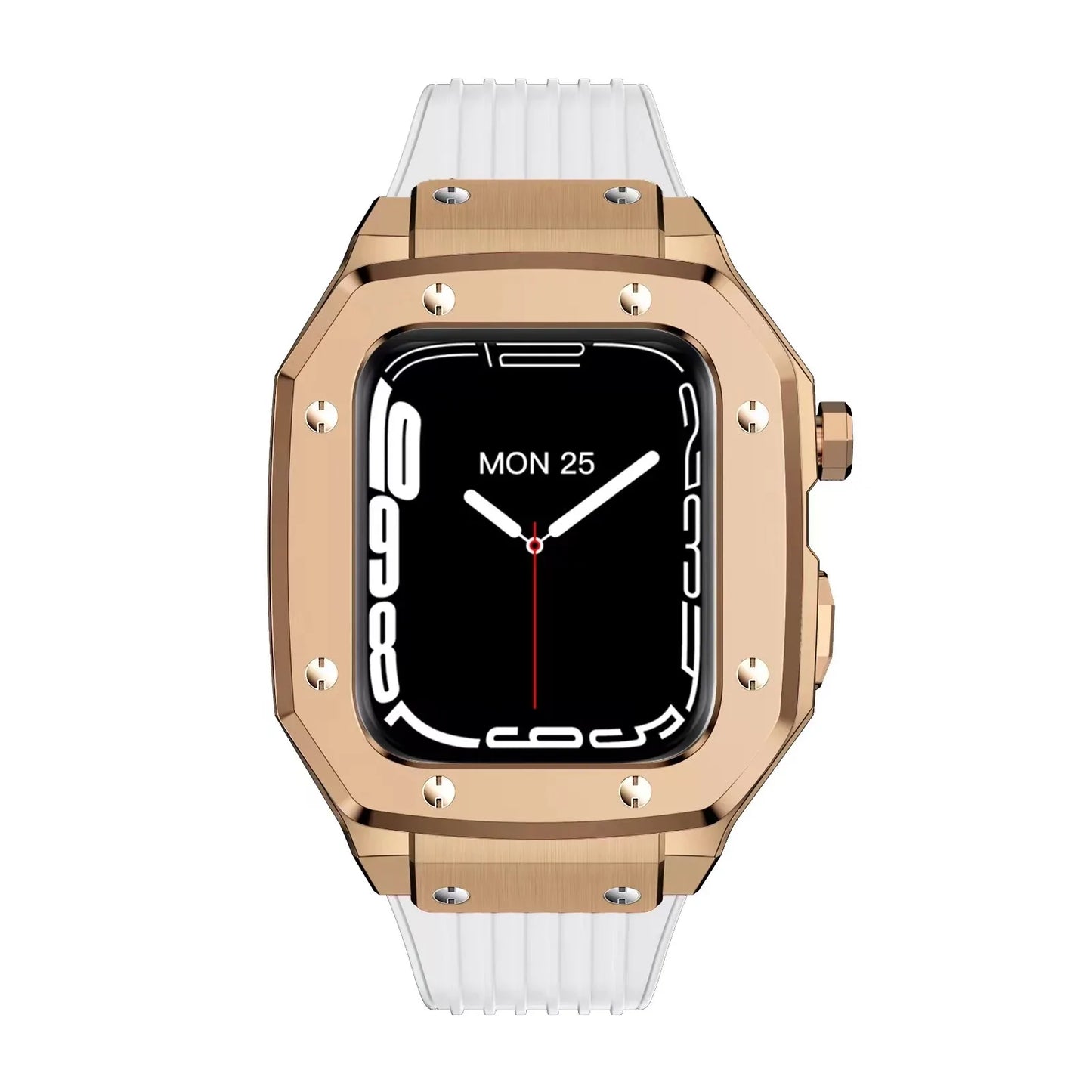 Premium Luxury Modification Kit Metal Case + Rubber Silicone Straps For Smart Watch -  (44MM 45MM)