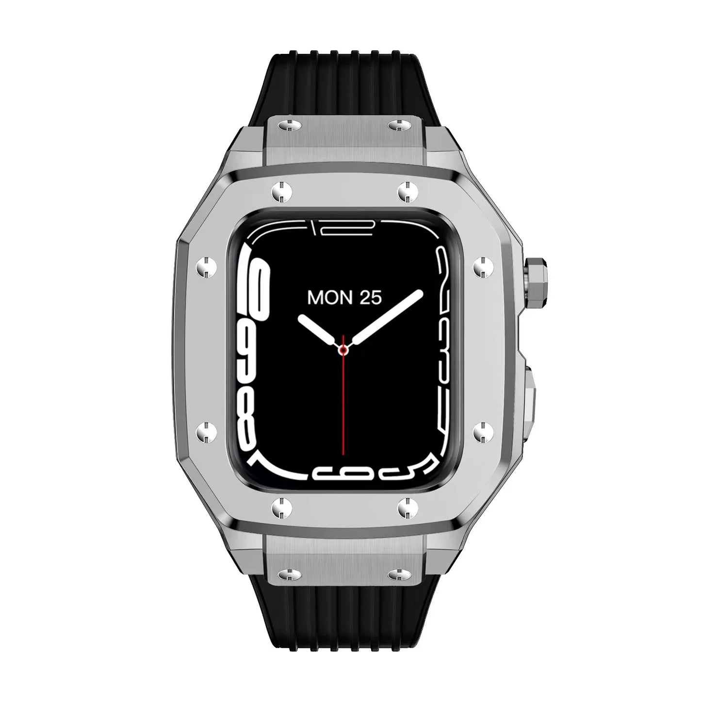 Premium Luxury Modification Kit Metal Case + Rubber Silicone Straps For Smart Watch -  (44MM 45MM)