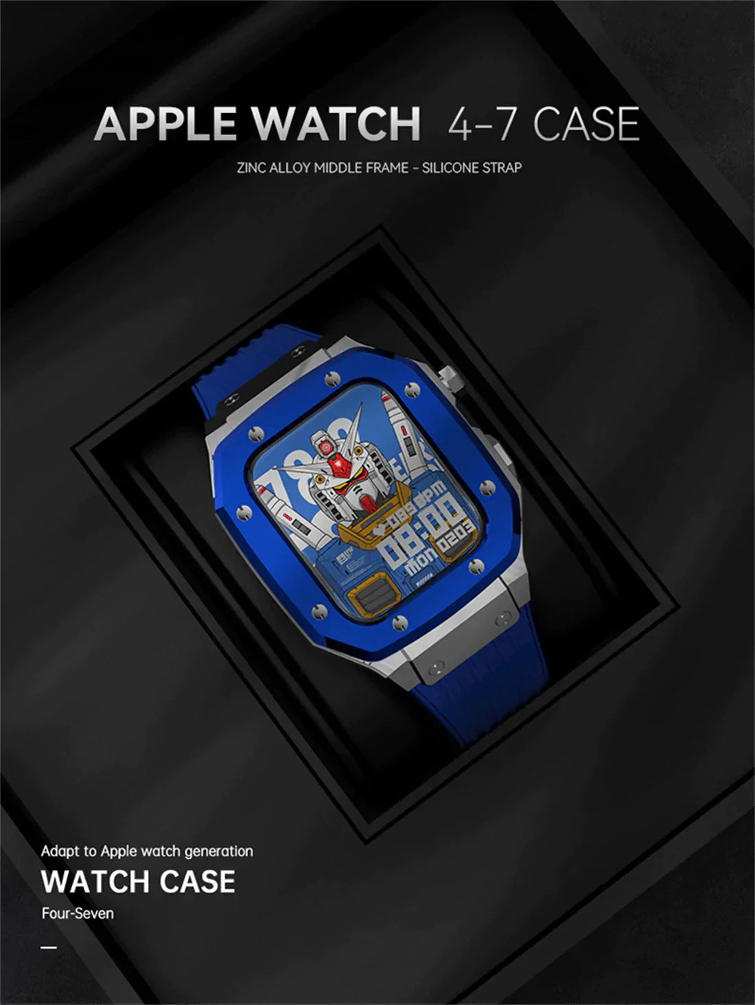 Premium Luxury Modification Kit Metal Case + Rubber Silicone Straps For Smart Watch -  (44MM 45MM)