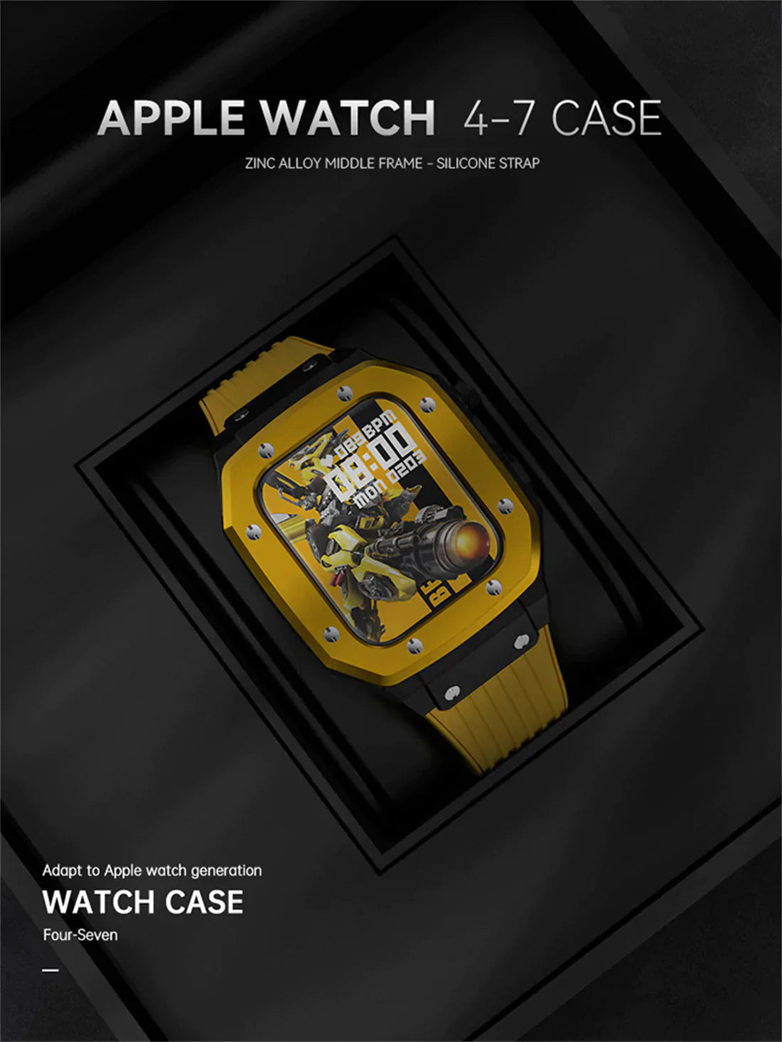 Premium Luxury Modification Kit Metal Case + Rubber Silicone Straps For Smart Watch -  (44MM 45MM)