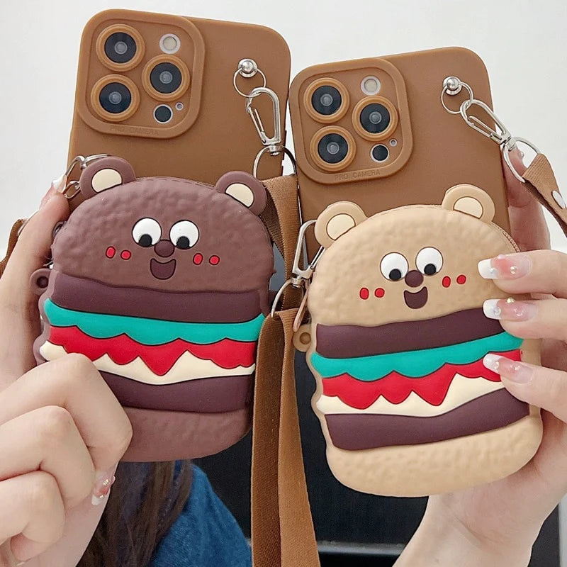 Pretty Teddy Pattern Cartoon Wallet Phone Case - iPhone