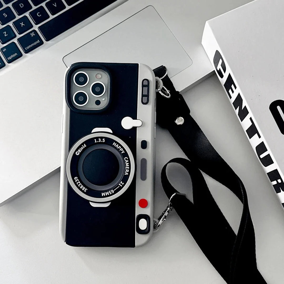 3D Retro Camera Phone Case with Strap - iPhone
