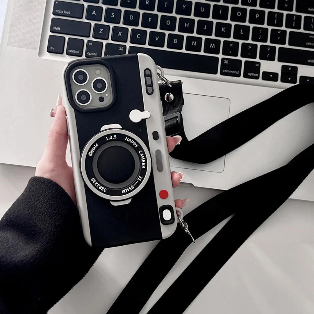 3D Retro Camera Phone Case with Strap - iPhone