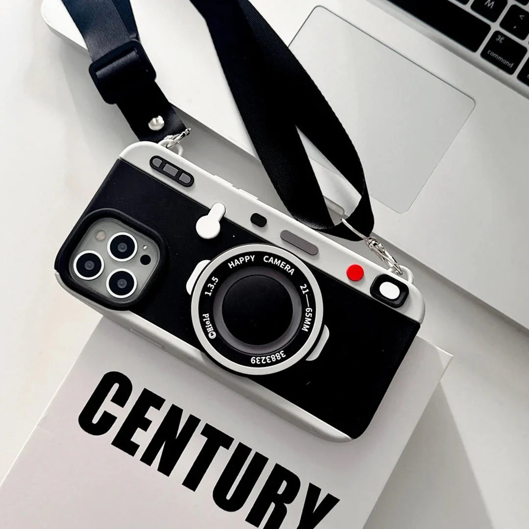 3D Retro Camera Phone Case with Strap - iPhone