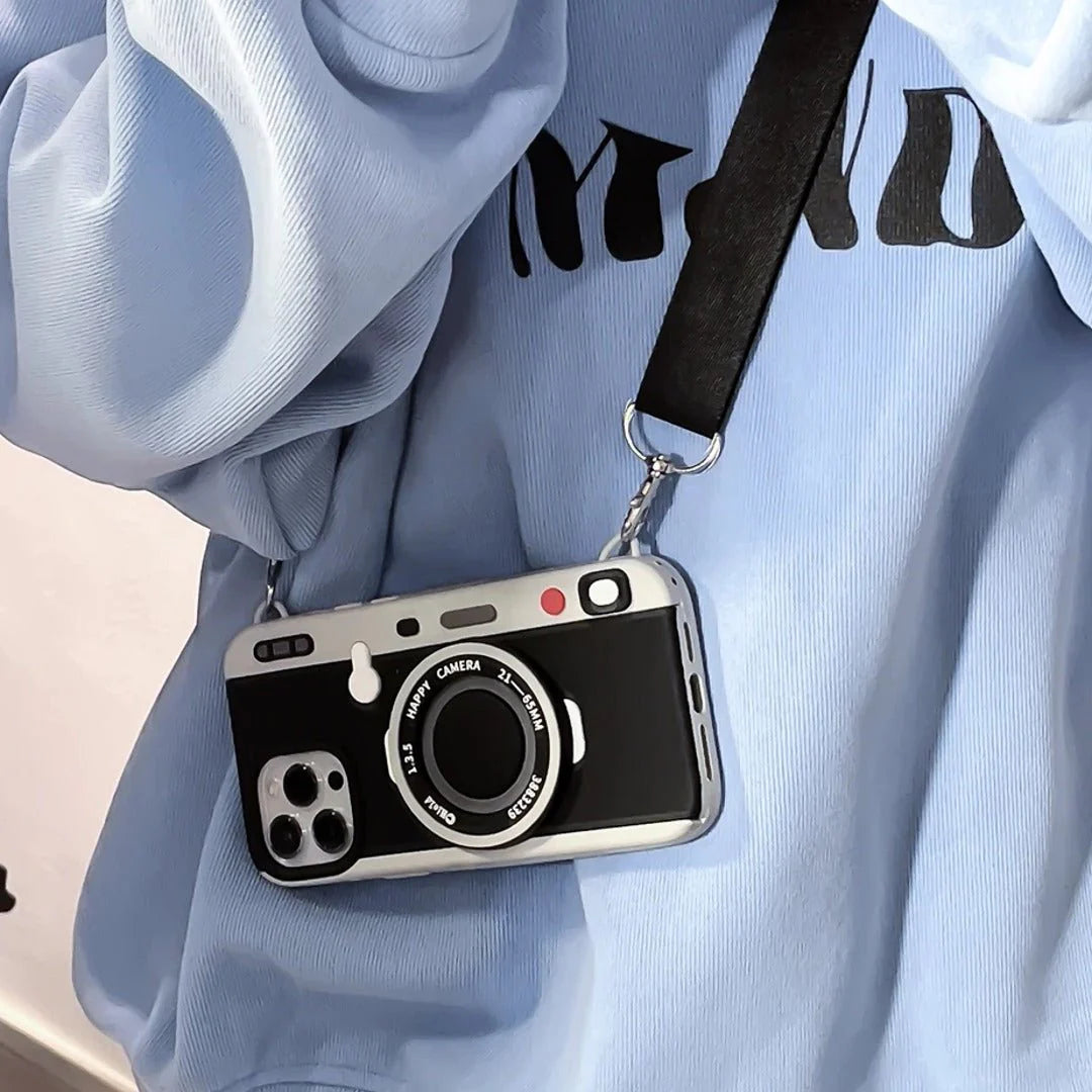 3D Retro Camera Phone Case with Strap - iPhone