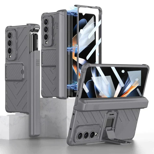 Shockproof Armor Magnetic Hinge Bracket Case With Front Glass For Galaxy Z Fold Series