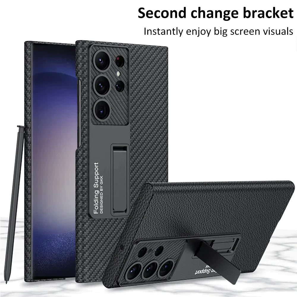 ULTRA THIN LEATHER CASE WITH BRACKET FOR SAMSUNG GALAXY S24 ULTRA