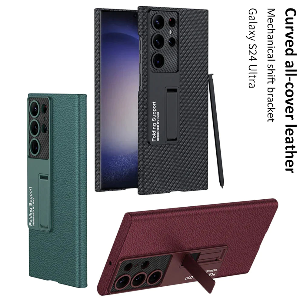 ULTRA THIN LEATHER CASE WITH BRACKET FOR SAMSUNG GALAXY S24 ULTRA