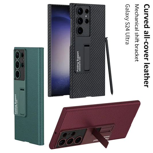 ULTRA THIN LEATHER CASE WITH BRACKET FOR SAMSUNG GALAXY S24 ULTRA