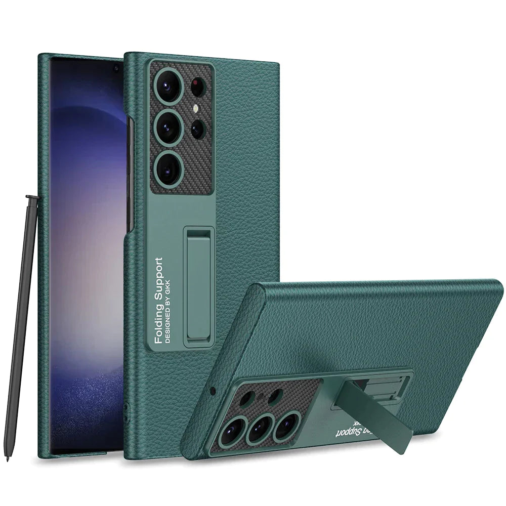 ULTRA THIN LEATHER CASE WITH BRACKET FOR SAMSUNG GALAXY S24 ULTRA