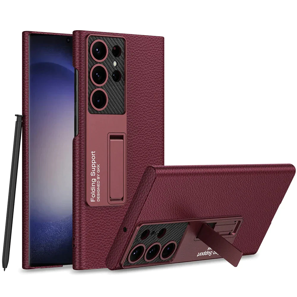 ULTRA THIN LEATHER CASE WITH BRACKET FOR SAMSUNG GALAXY S24 ULTRA