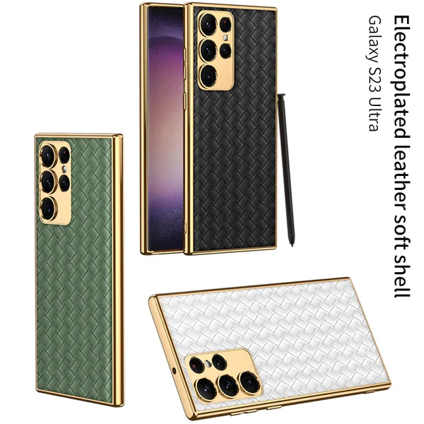 Premium Leather Case With Gold Electroplating For Galaxy S24 Ultra