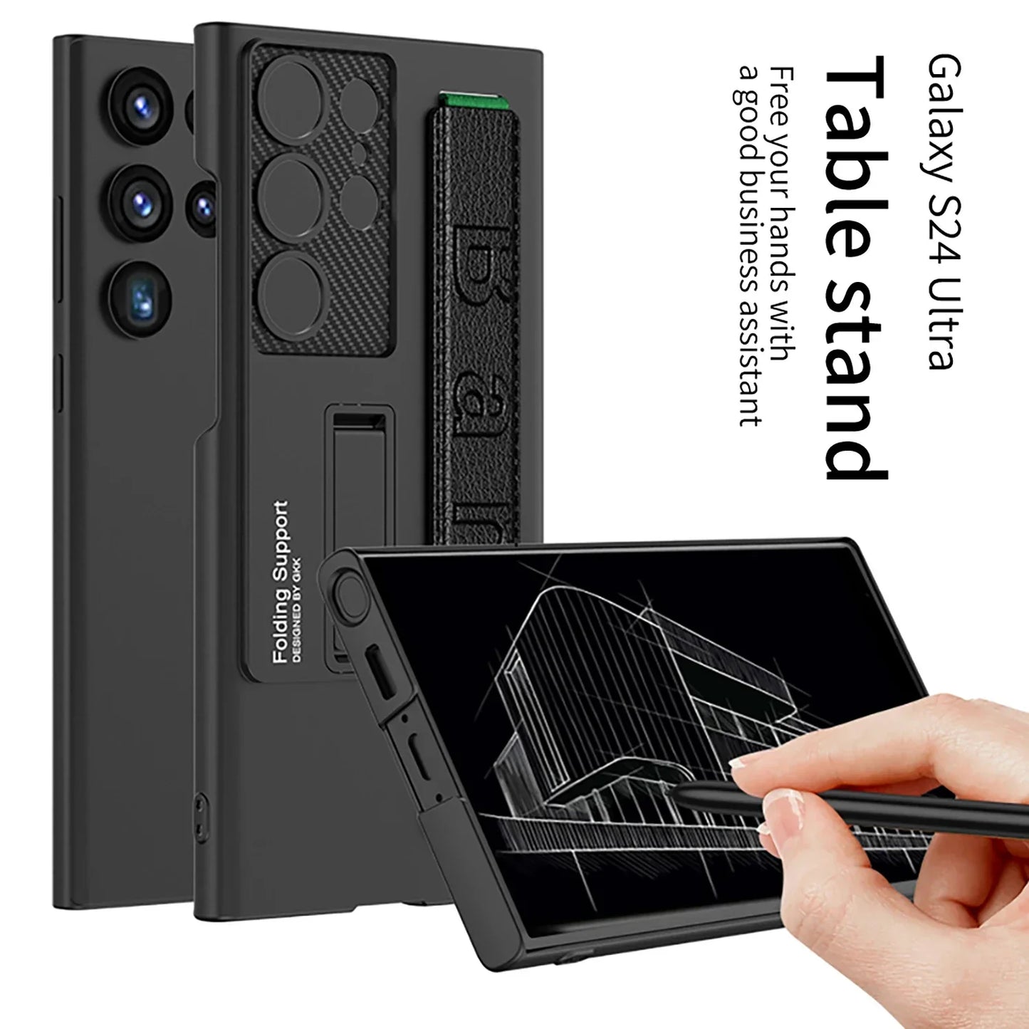 Ultra Slim Case With Bracket & Wrist-band Holder For Galaxy S24 Ultra