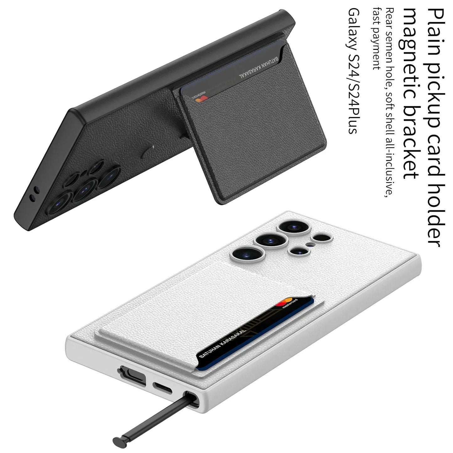 ULTRA THIN LEATHER CASE WITH MAGNETIC CARD BAG FOR GALAXY S24 ULTRA