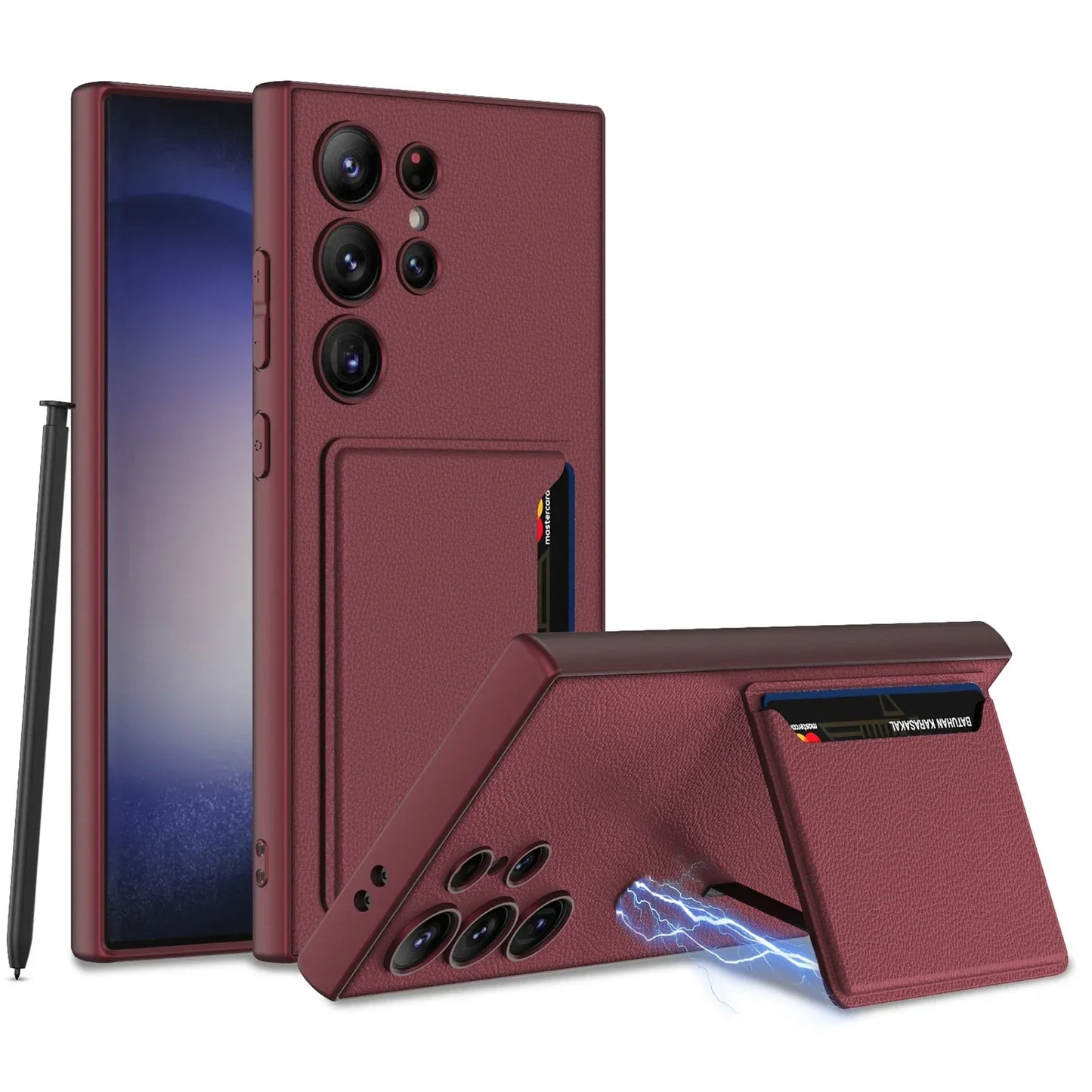 ULTRA THIN LEATHER CASE WITH MAGNETIC CARD BAG FOR GALAXY S24 ULTRA